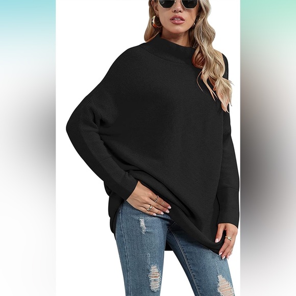 Turtleneck Batwing Slouchy Oversized Sweater Dress - Picture 2 of 5